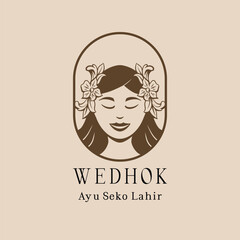 Elegant woman logo, floral hair, soft design