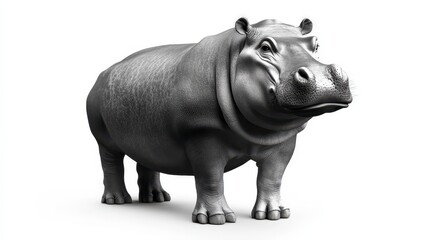 Naklejka premium GrayScale Low Poly Hippopotamus 3D Render on White Background