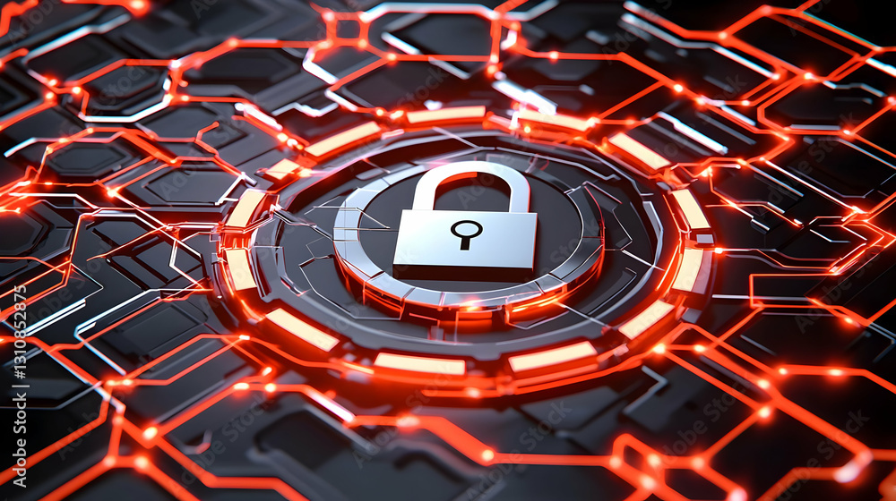 Aufkleber digital lock icon on futuristic circuit pattern background design