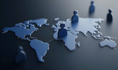 World Map with Figures Representing Global Connections and Networks