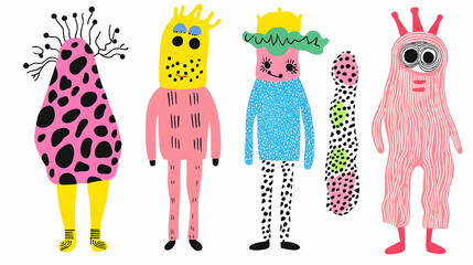 Colorful Cartoon Monsters with Unique Designs and Playful Expressions
