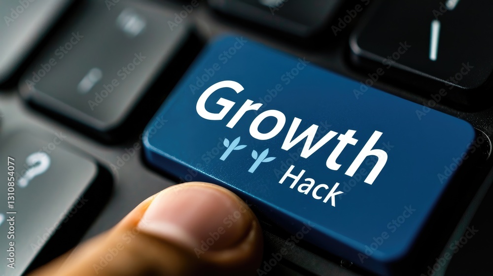 Aufkleber growth hack button on a keyboard with a finger pressing it.