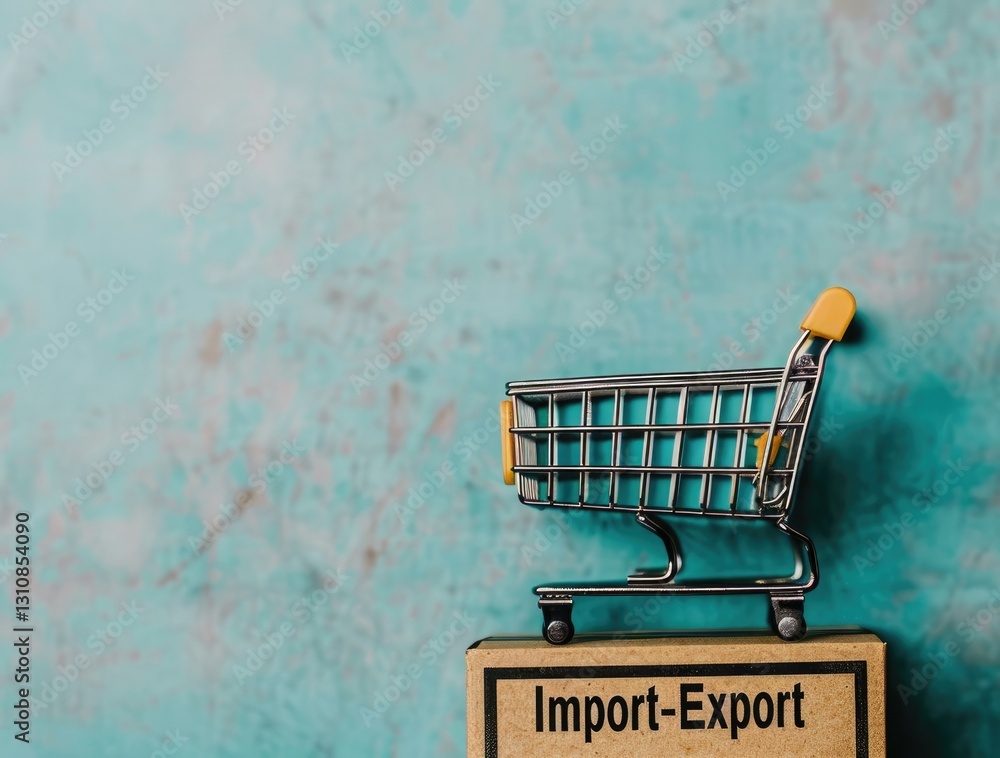 Poster shopping cart on a textured background with import-export label.
