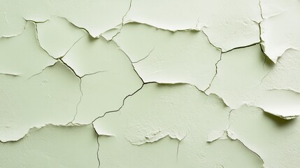 Naklejka premium Close-up of aged, peeling wall paint with visible texture and cracks in soft pastel green color.
