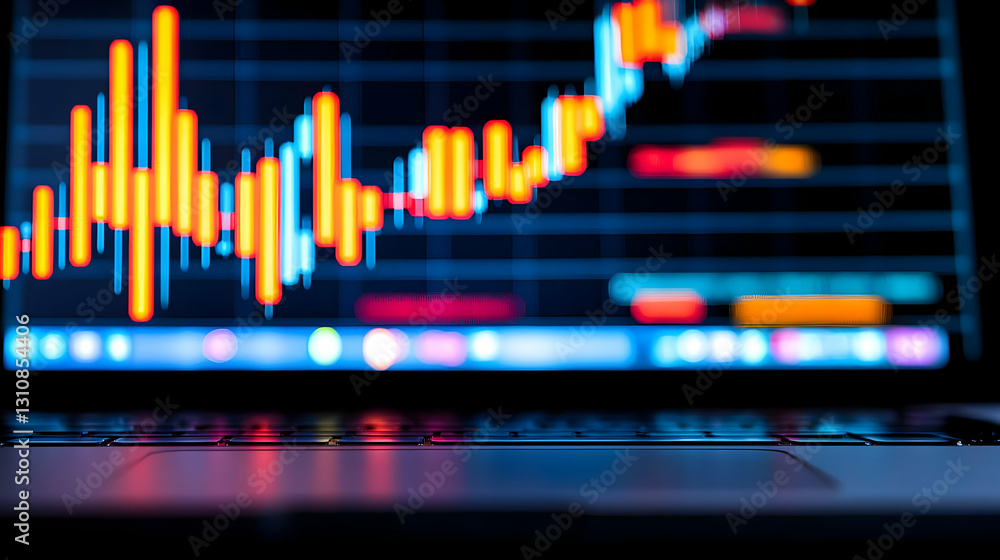 Poster data visualization concepts with colorful graph on laptop screen