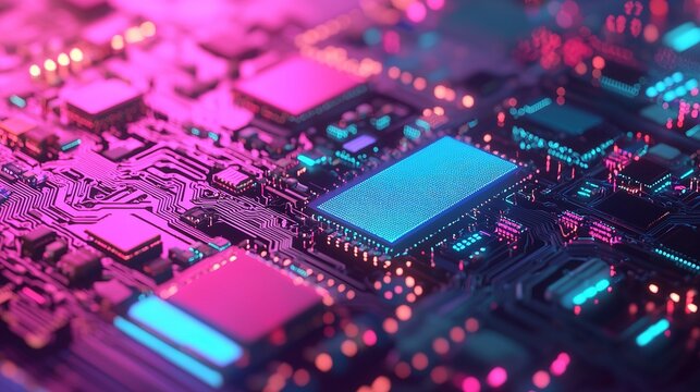 Modern laboratory circuit board design exploring vibrant colors in digital art aesthetics