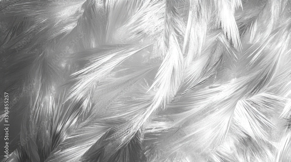 Poster exploring the beauty of frozen ice crystals with subtle reflections and abstract frost in a soft win