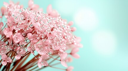 Obraz premium Delicate Pink Flowers with Water Droplets on Soft Pastel Background