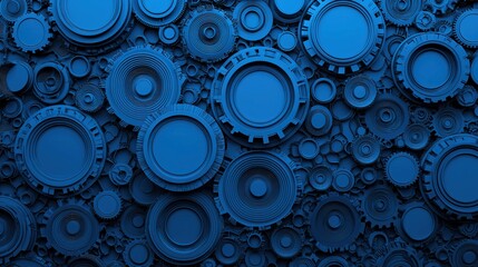 Dynamic technology elements in blue chaos industrial environment abstract design artistic perspective