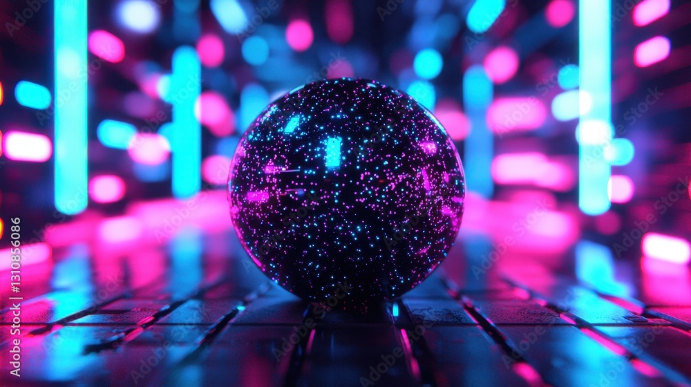 Poster Futuristic Neon Sphere in a Colorful Dynamic Backdrop