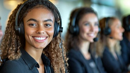 Friendly multi-ethnic team of customer service representatives offering support