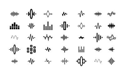 Variety of Audio Waveform and Sound Frequency Icons