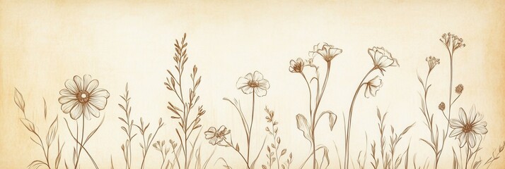 Delicate hand drawn floral sketches on aged paper showcasing vintage tones and elegant line art inspired by the golden ratio