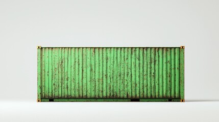 Rusty Green Shipping Container on White Background for Industrial Use