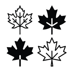 Four Simple Black and White Maple Leaf Illustrations