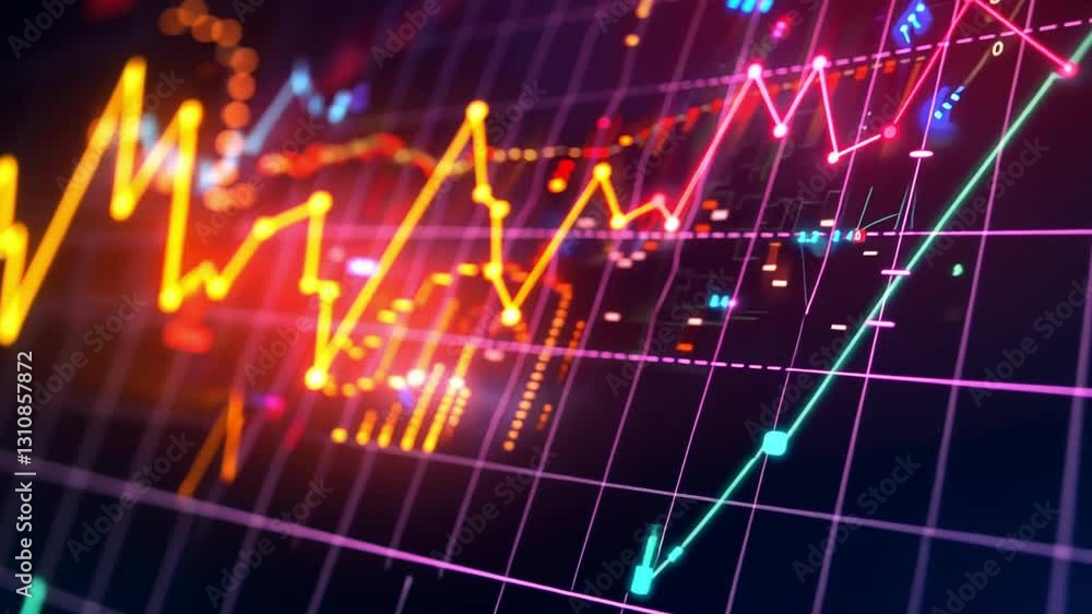 Poster Dynamic Financial Data Visualization Colorful Graphs and Charts for Market Analysis and Statistics