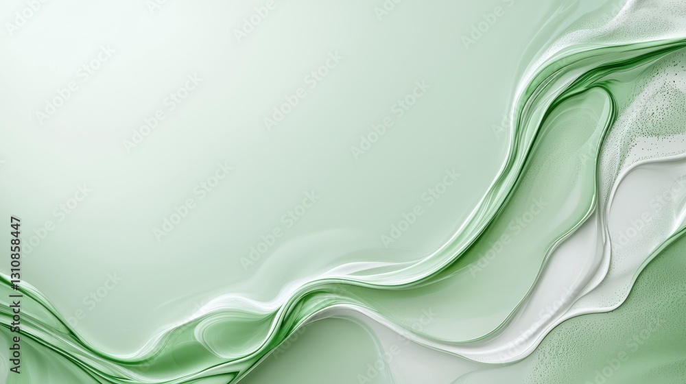 Poster elegant abstract green waves flowing on a soft pastel background, creating a sense of calm and harmo