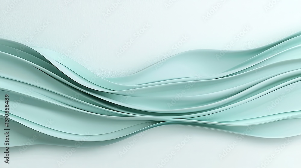 Poster elegant abstract wave pattern with soft curves in light teal green, perfect for modern design backgr
