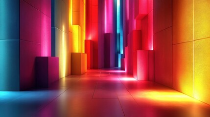 immersive kaleidoscopic architecture a radiant spectrum of vibrant hues illuminating a constructed urban dimension with geometric allure