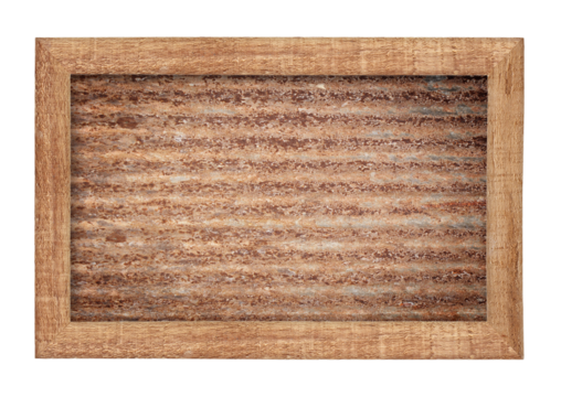Rusted galvanized iron plate on wooden frame