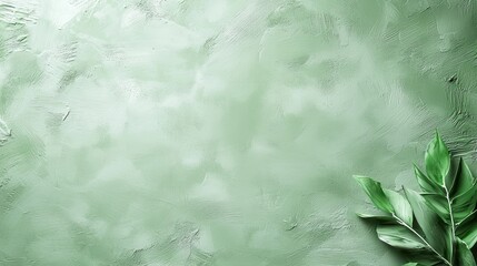 Elegant green background with leafy decor on textured surface, perfect for nature-themed designs.