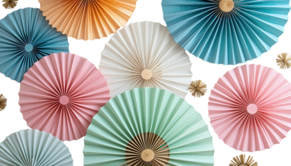 Colorful decorative fans in pastel hues showing elegance  