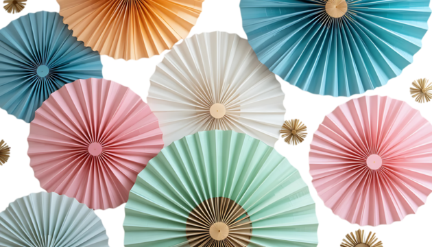 Colorful decorative fans in pastel hues showing elegance  