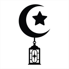 Star Moon Lantern Ramadan Kareem vector silhouette on white background
