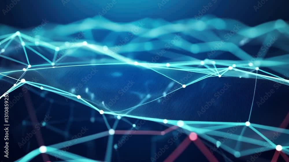 Poster abstract digital network modern technology and data flow with glowing blue lines and nodes represent