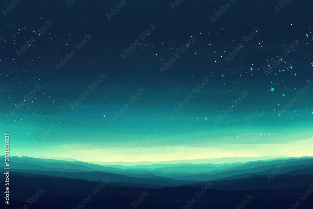 Wall mural ethereal celestial gradient transitioning from deep midnight blue to soft turquoise, with subtle neb