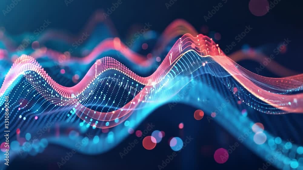 Poster colorful abstract digital waves glowing particles and light create dynamic movement and energy in te
