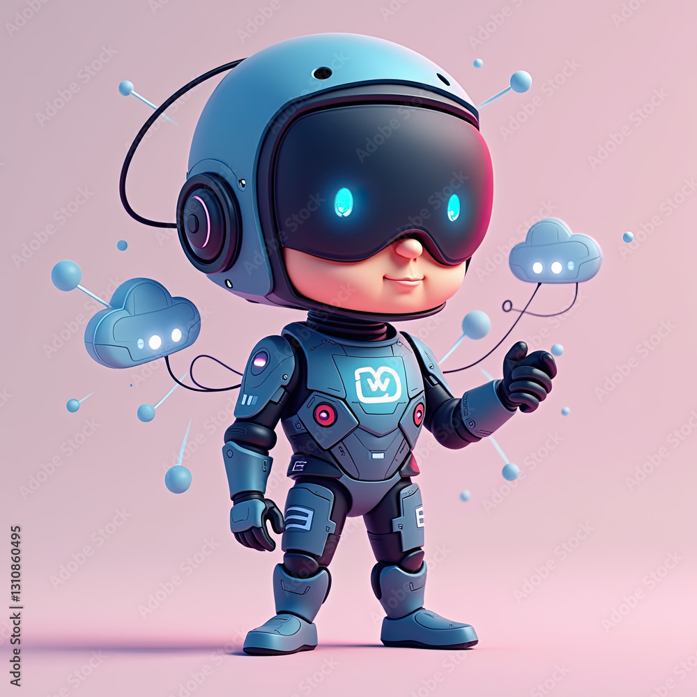 Poster cute robot cloud computing 3d render - 3d rendered characters: the.
