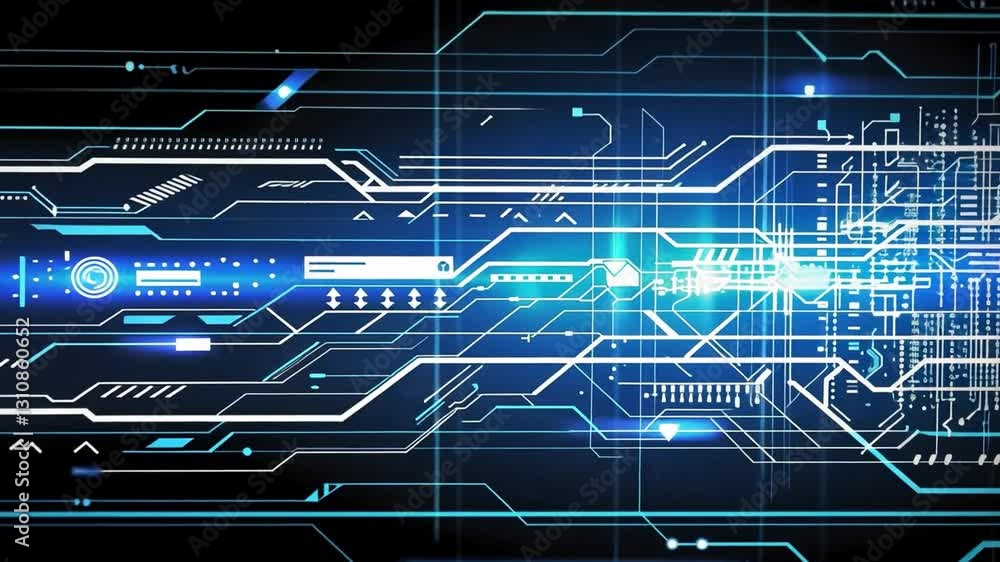 Poster futuristic digital circuit design blue lines and patterns in technology innovation, showcasing abstr