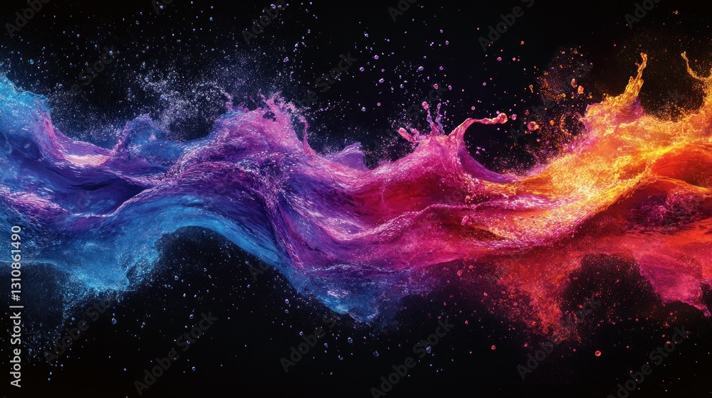 Poster mesmerizing flow of vibrant liquid intertwining cool blues and fiery oranges creating a stunning dis