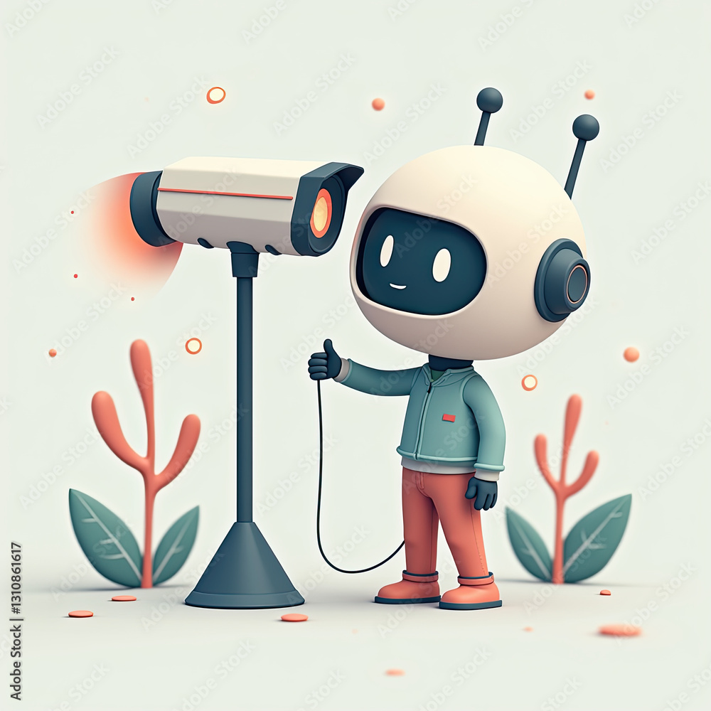 Poster cute robot with security camera - ai & robotics