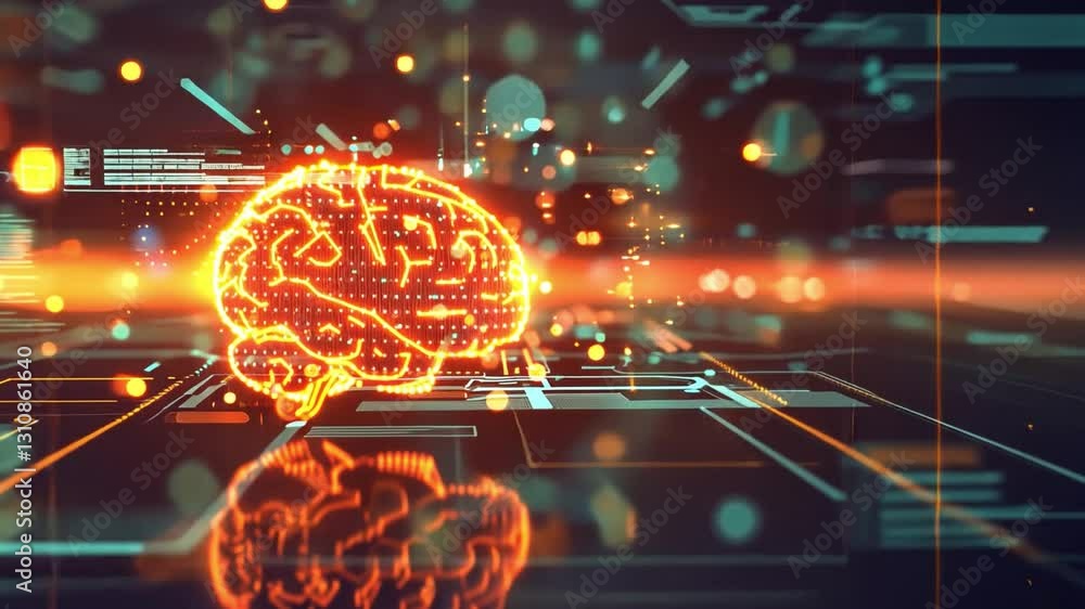 Poster glowing digital brain futuristic abstract of technology and intelligence, merging innovation and cre