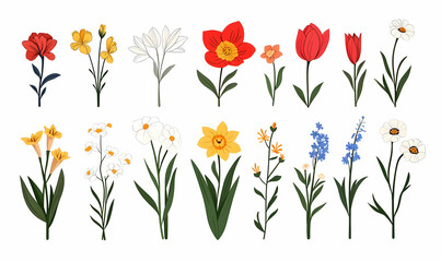 Colorful Floral Illustrations Featuring Various Flower Types and Styles