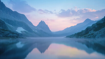Serene Mountain Reflection at Dawn in Alpine Landscape