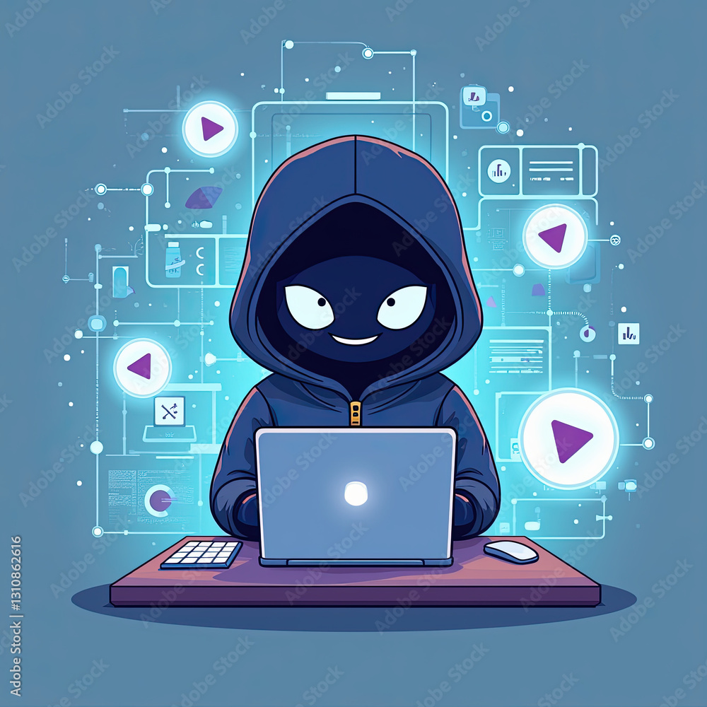 Poster hacker cartoon, coding, cyber security - cybersecurity awareness