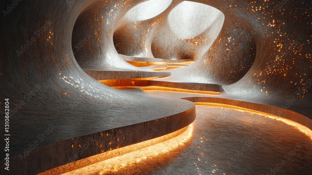 Poster abstract futuristic tunnel with glowing pathways creating a mesmerizing optical illusion and invitin