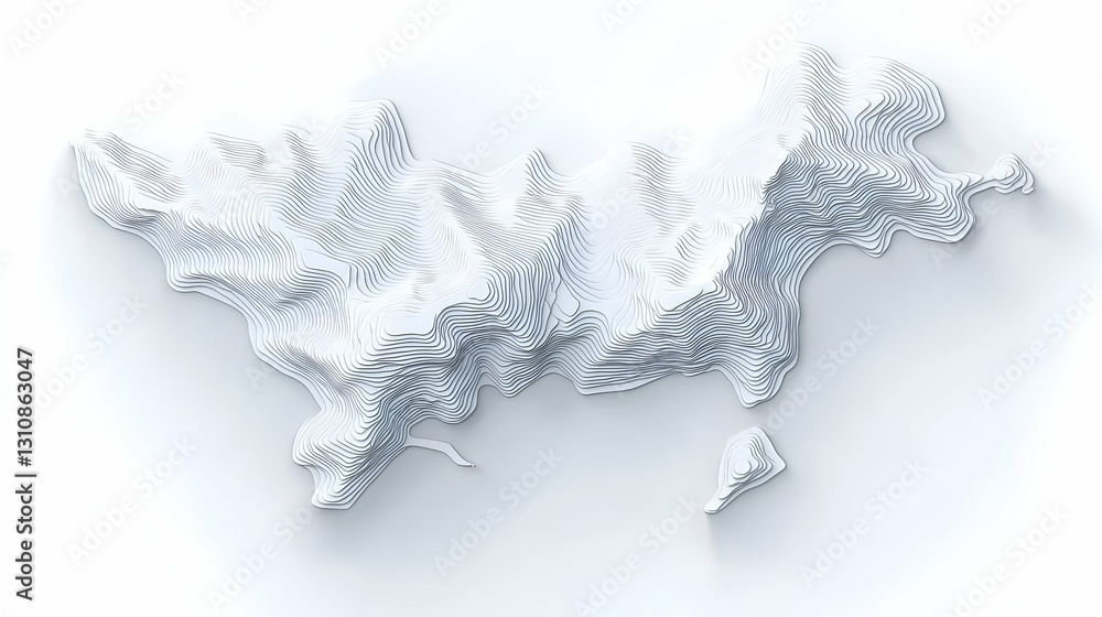 Poster abstract white topographic map design with curved lines and layers