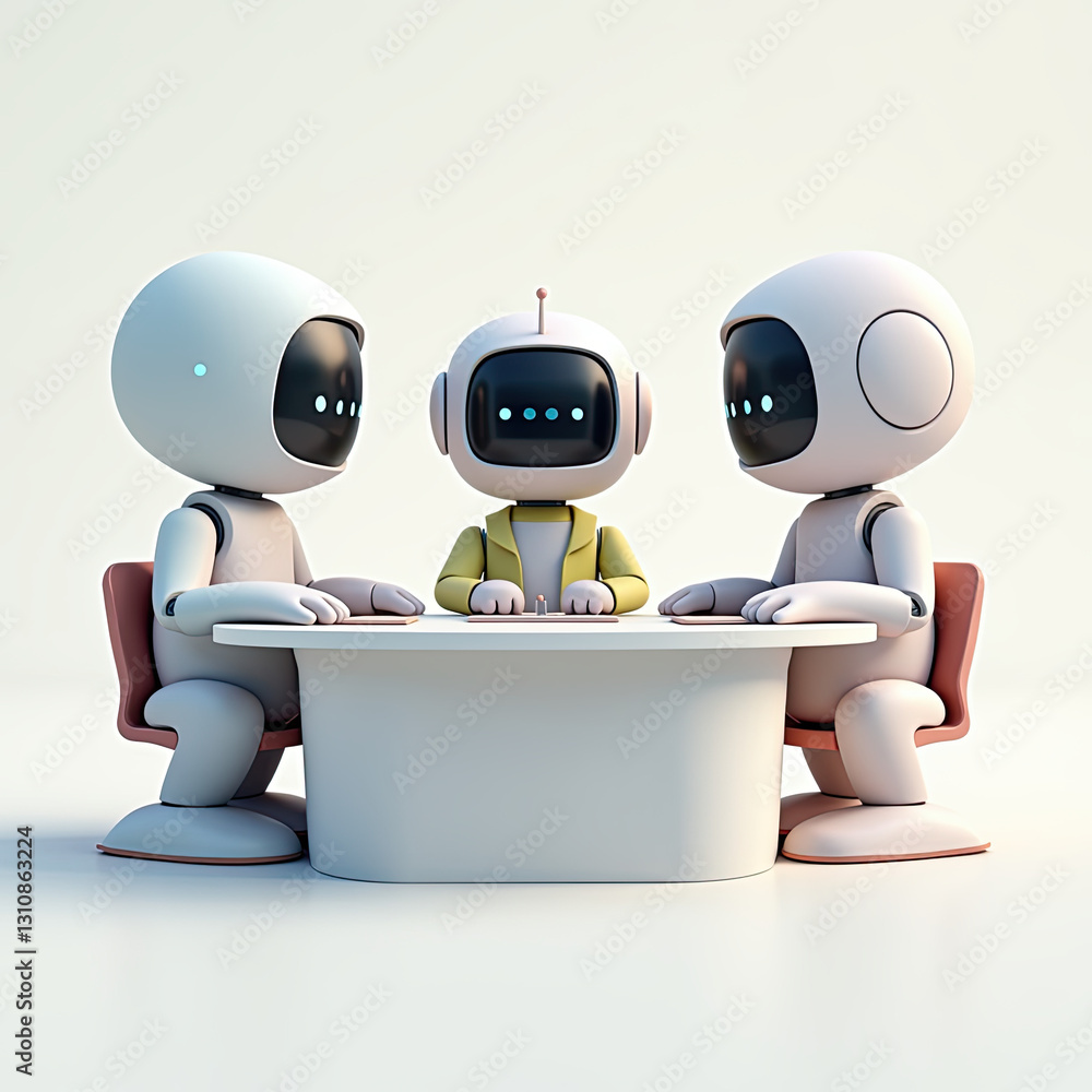 Aufkleber robots in meeting, ai teamwork, future tech - ai and robotics