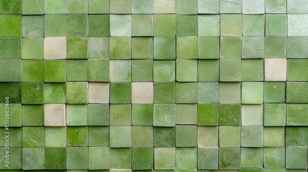 Poster seamless pattern of green mosaic tiles, creating a vibrant, geometric abstract background for design