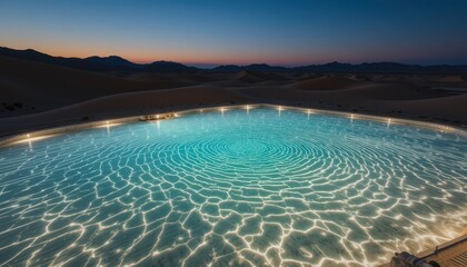 Serene Desert Oasis Pool at Twilight Stunning Illuminated Water Design