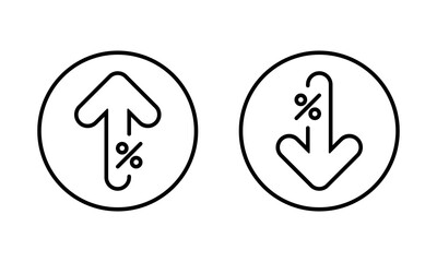 Percentage arrow up and down icon on circle line. Percent growth and decline sign symbol