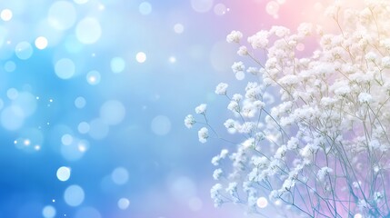 Delicate white flowers with soft glowing bokeh in vibrant colors