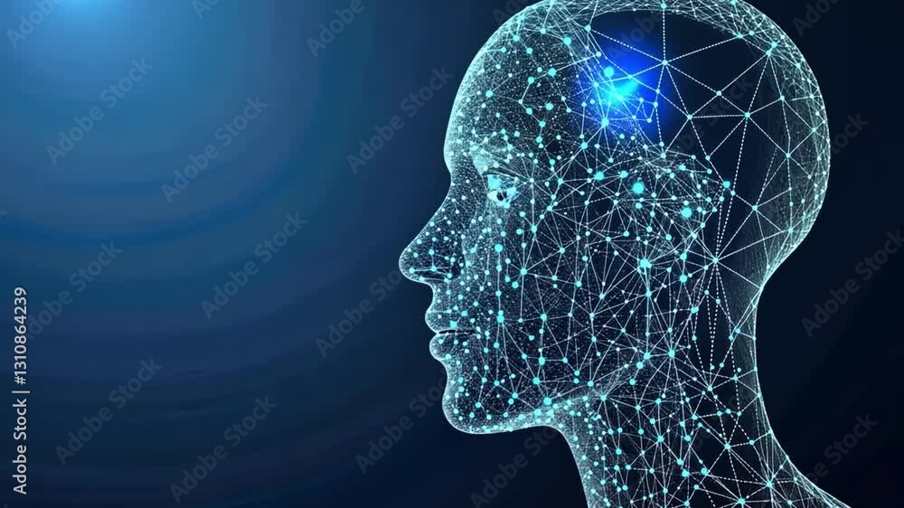 Poster digital human head neural network connection of artificial intelligence and technology, representing