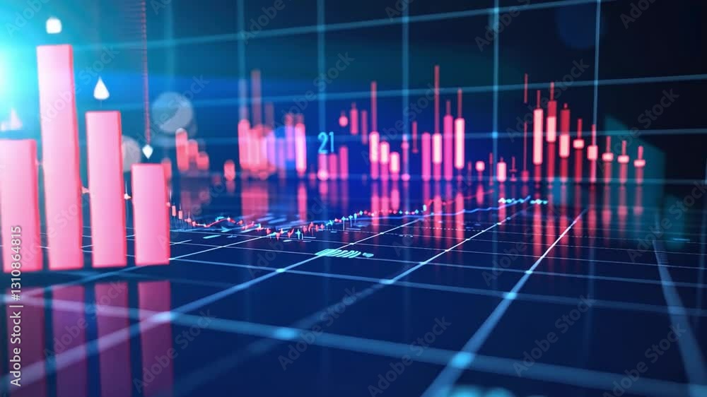 Poster digital financial chart analysis exploring market trends, candlestick patterns, and vibrant data sta