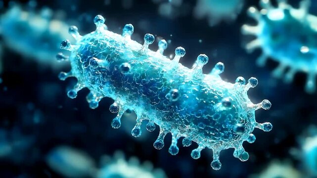 A macro-level view of a blue virus with spikey protrusions, detailed and artistic.