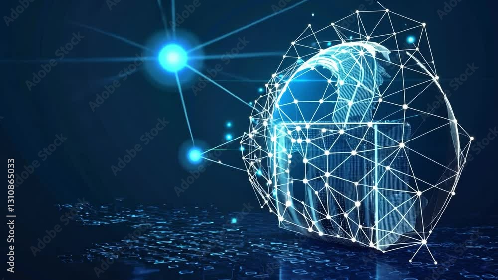 Poster digital padlock enhancing cybersecurity and data protection through technology, connections, and bin